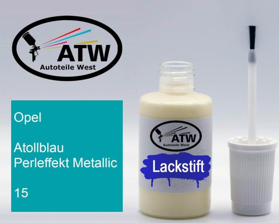 Opel, Atollblau Perleffekt Metallic, 015: 20ml Lackstift, von ATW Autoteile West.